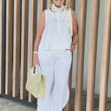 Trinidad™ | White Set Blouse and Wide Pants