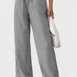 Sabrina Lightweight Straight Pants with Adjustable Waistband Stripes