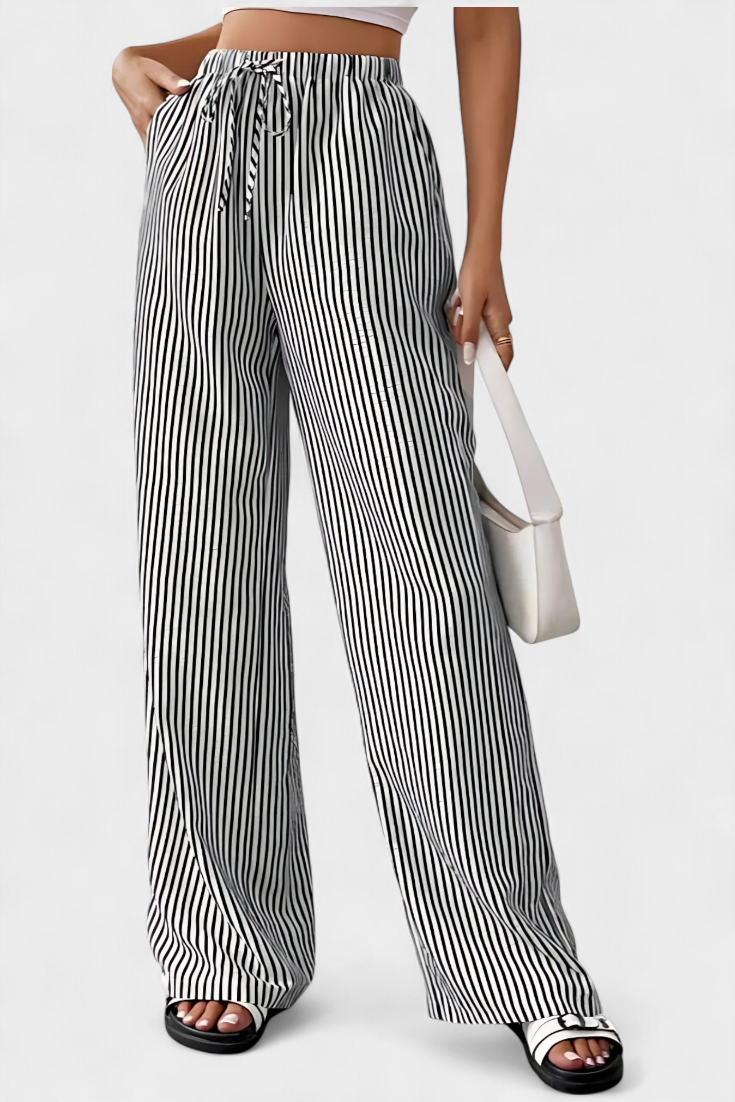 Sabrina Lightweight Straight Pants with Adjustable Waistband Stripes