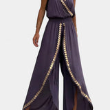 Donatila Unique Jumpsuit with Golden Details and Open Leg