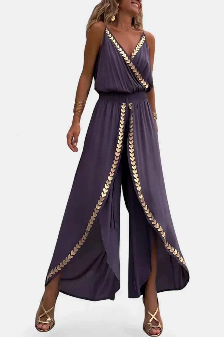 Donatila Unique Jumpsuit with Golden Details and Open Leg