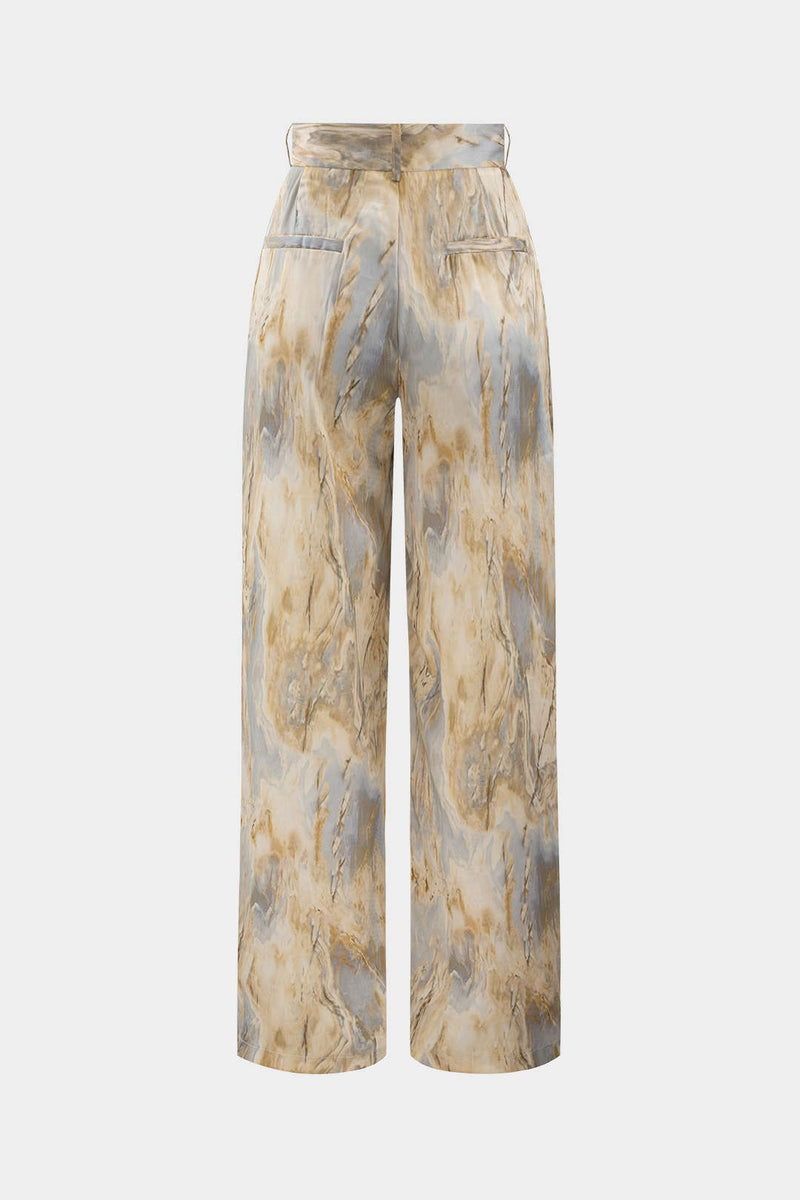 Inna High-Waisted Straight Leg Pants with Marble Print