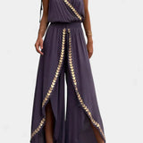 Donatila Unique Jumpsuit with Golden Details and Open Leg