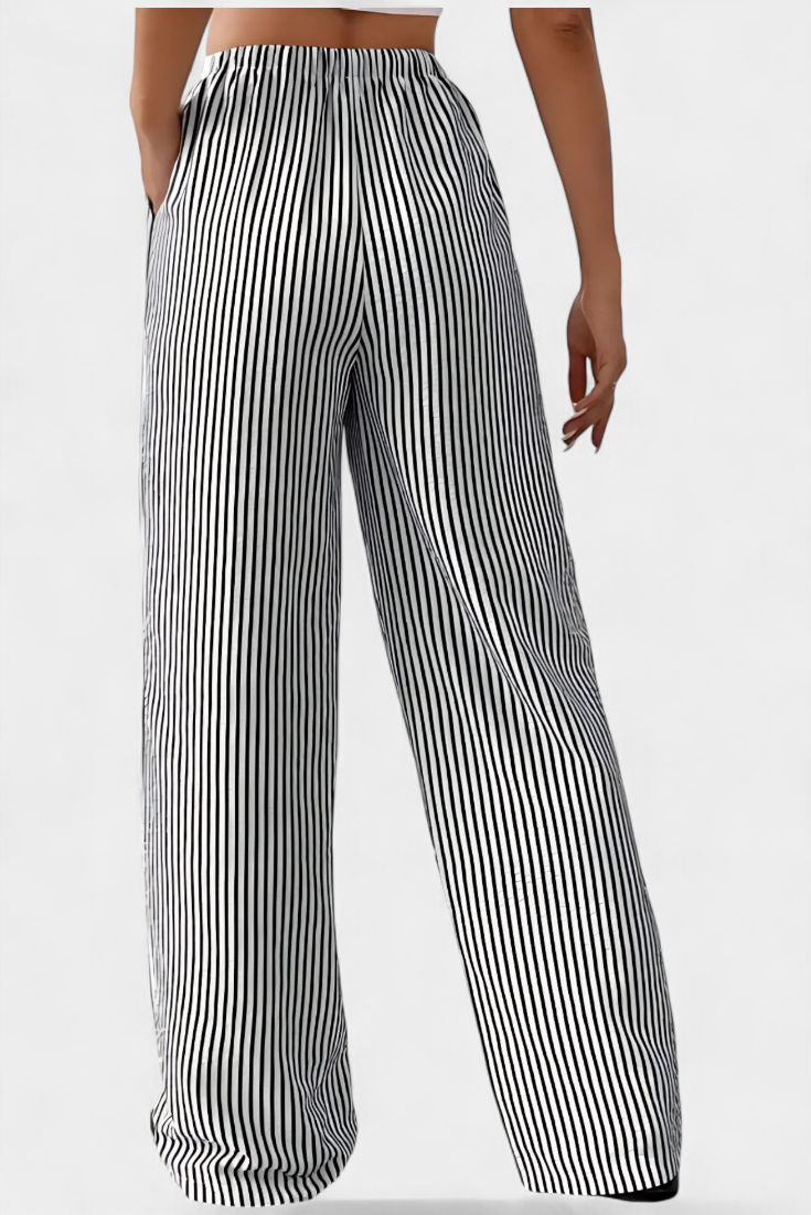 Sabrina Lightweight Straight Pants with Adjustable Waistband Stripes