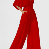 Elegant Long Jumpsuit with Wide Legs and V-Neck
