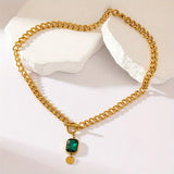 LUCI | Thick Chain Pendant Necklace with Emerald Gold