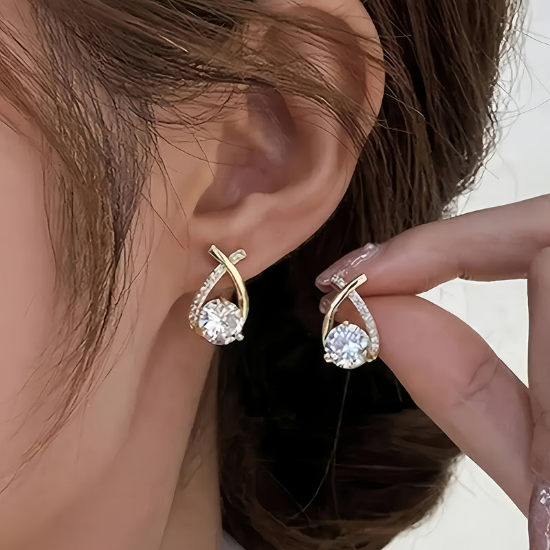 Leni - Gold Earrings with Cross and Sparkling Zirconias