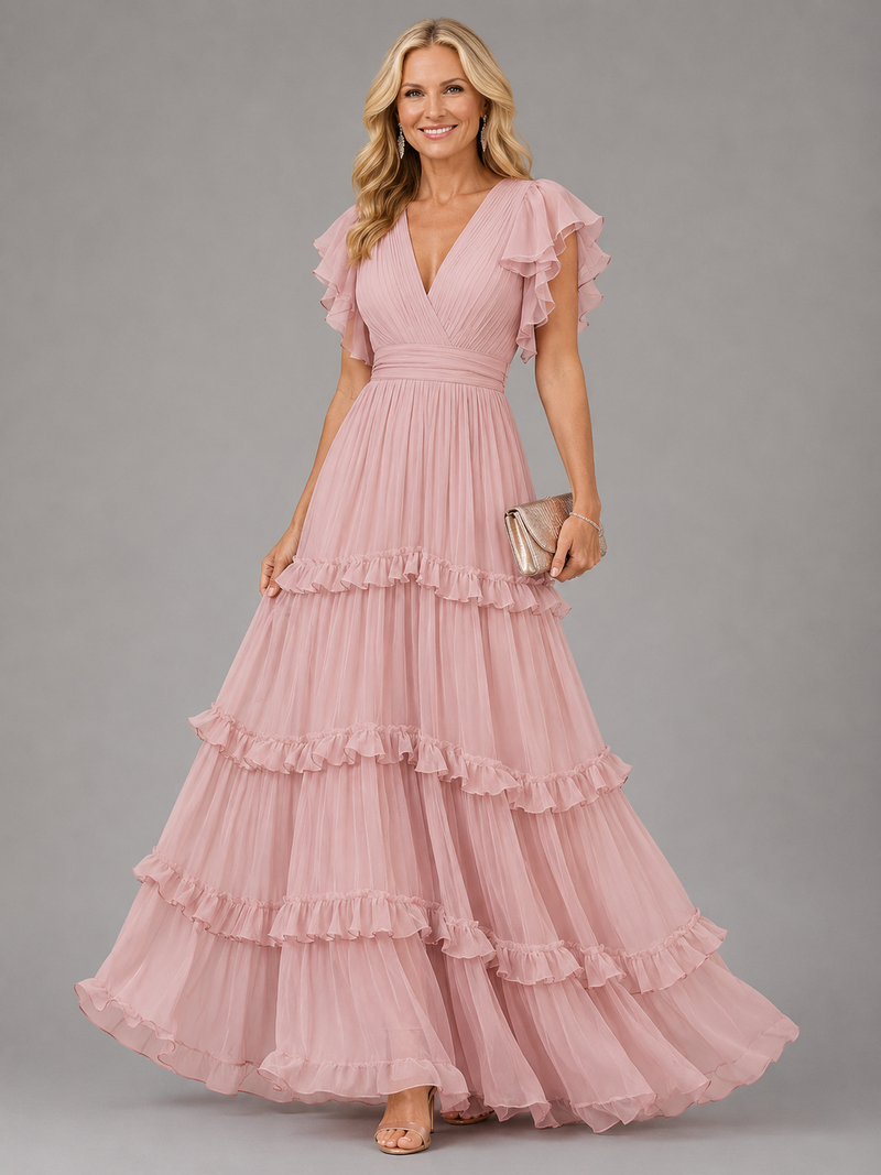 Zoe™ | Elegant Maxi Wedding Dress in Light Pink