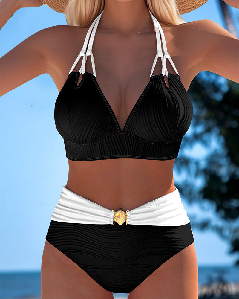 Lily™ | High-waisted swimsuit with double straps and contrasting color