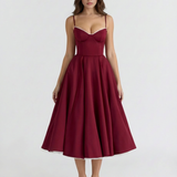 Midi dress with corset and wide skirt