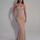 Shiny long dress with thin straps