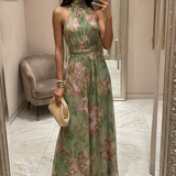 Long dress with halter neck and floral print