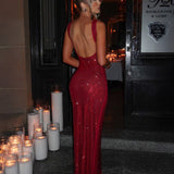 Shiny Long Dress with Square Neckline