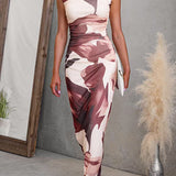 Sleeveless Maxi Dress with High Neck, Floral Print, and Zipper at the Back