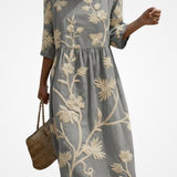 Ana - Midi Dress with Plant and Flower Embroidery