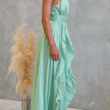 Halter Neck Maxi Dress with Fitted Waist and Ruffles