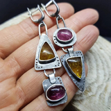 Greta – Geometric Earrings with a Ruby Red Accent