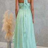 Halter Neck Maxi Dress with Fitted Waist and Ruffles