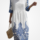 Blanca - Maxi Dress with Round Neck and Embroidery