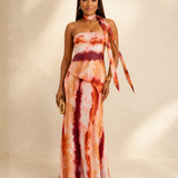 Cara | Long printed dress with strapless neckline