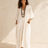 Beige Striped Kaftan