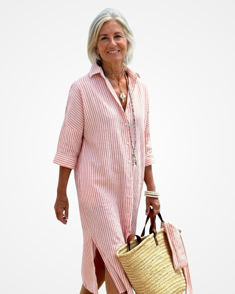 Corina | Classic Striped Maxi Shirt Dress
