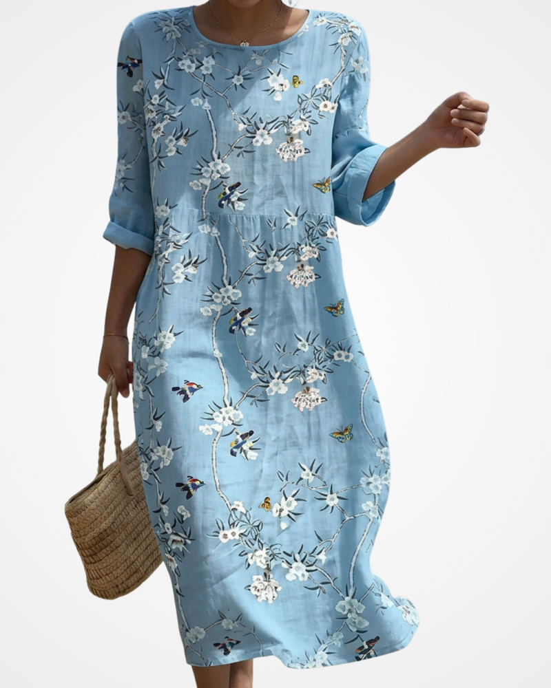 Beatriz - Maxi Dress with Round Neck and Embroidery
