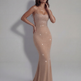 Shiny long dress with thin straps