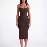 Midi bandage dress with halter neckline