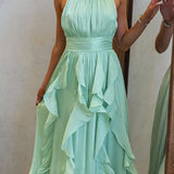 Halter Neck Maxi Dress with Fitted Waist and Ruffles