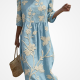Catarina - Midi Dress with Plant and Flower Embroidery