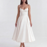 Midi dress with corset and wide skirt
