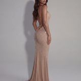 Shiny long dress with thin straps