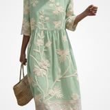 Patricia - Midi Dress with Plant and Flower Embroidery