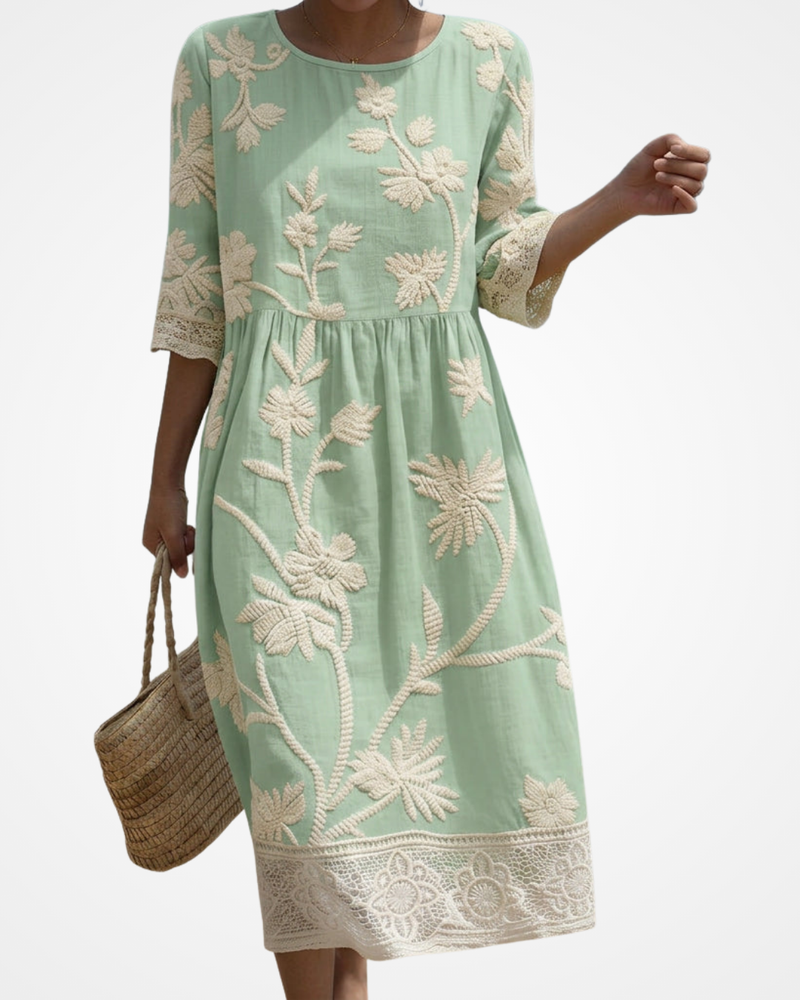 Patricia - Midi Dress with Plant and Flower Embroidery
