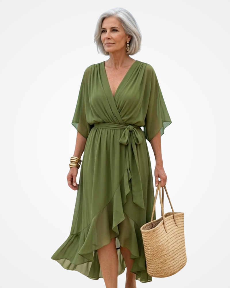 Opala | Elegant Midi Dress with V-Neck