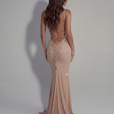 Shiny long dress with thin straps