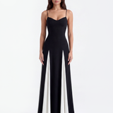 Long dress with thin straps and contrasting panels