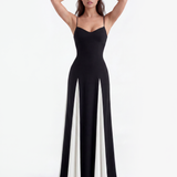 Long dress with thin straps and contrasting panels