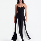Long dress with thin straps and contrasting panels