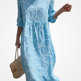 Joana - Maxi Dress with Round Neck and Embroidery