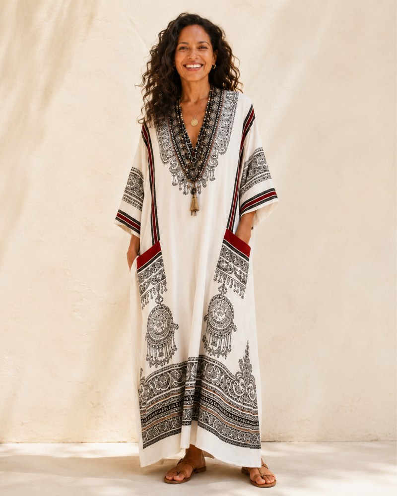 Clara White Ethnic Caftan