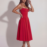 Midi dress with corset and flowing skirt
