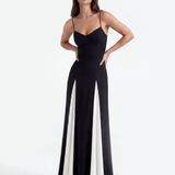 Long dress with thin straps and contrasting panels