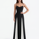 Long dress with thin straps and contrasting panels