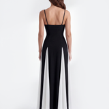 Long dress with thin straps and contrasting panels