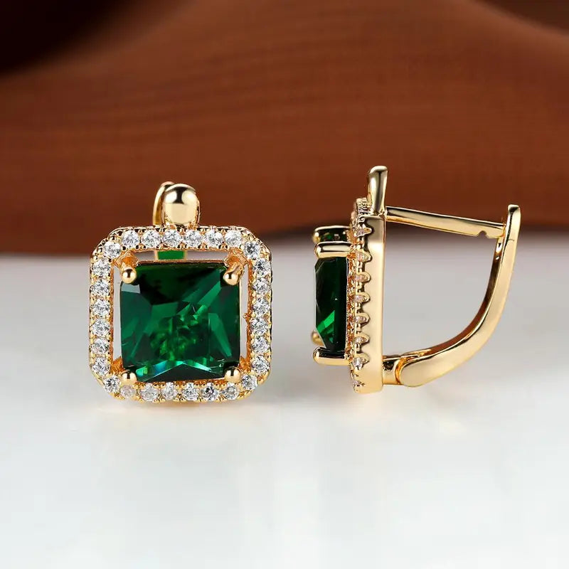 ZIRCONIA | Square Earrings Green Gold