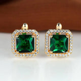 ZIRCONIA | Square Earrings Green Gold