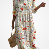 Cristina - Maxi Dress with Round Neck and Floral Embroidery