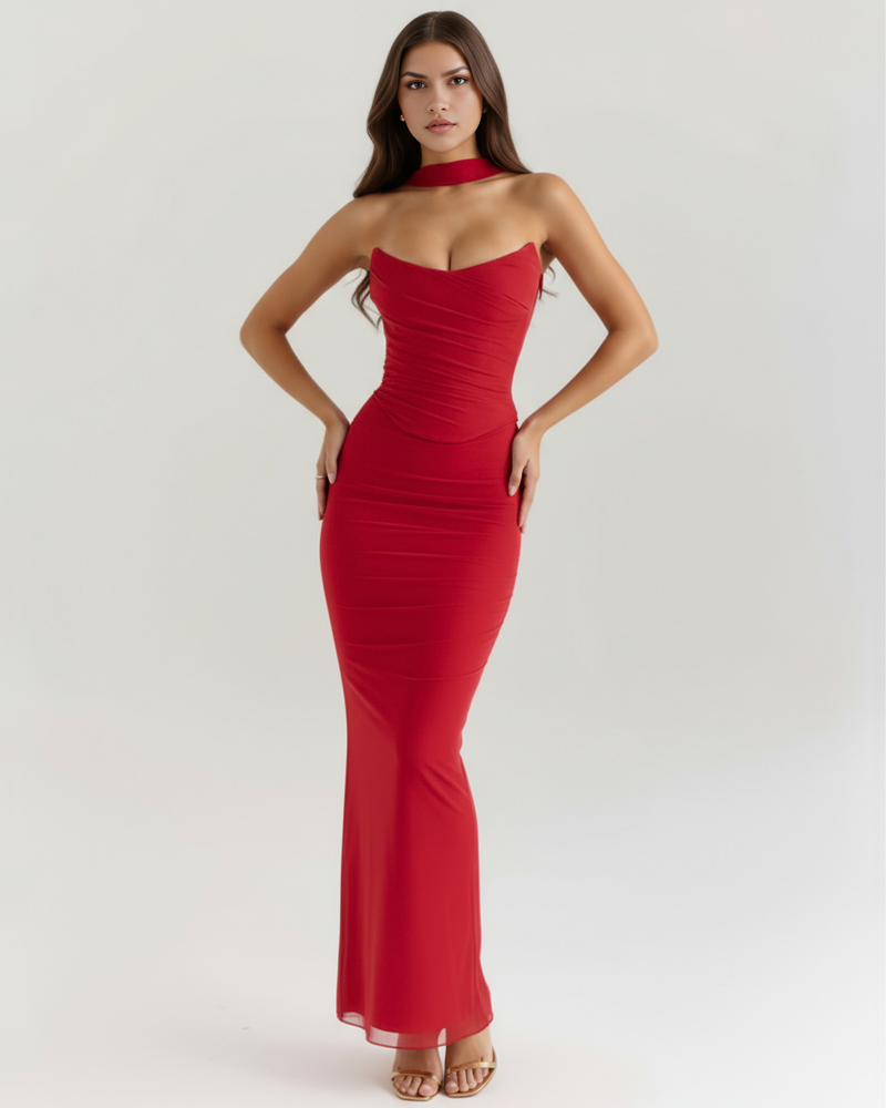 Long fitted dress with choker